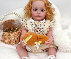 Bebê Reborn Boneca Realista Menina Loira Corpo de Silicone Original Pintado 55cm Olhos Azuis