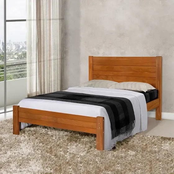 Cama Casal Madeira Vintage Lara - Castanho