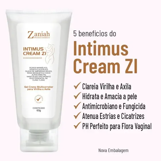 INTIMUS CREAM ZI Creme Clareador Íntimo para Virilha, Axilas, Vulva e Região Perianal