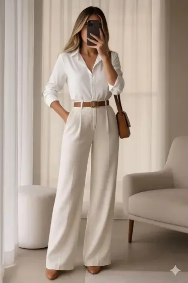 conjunto alfaiataria feminino 3 peças roupas femininas Elegante Calça pantalona e Camisa Social