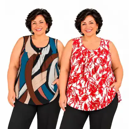 Kit 2 Regatas Bata Feminina Plus Malha Fria Estampadas Senhoras